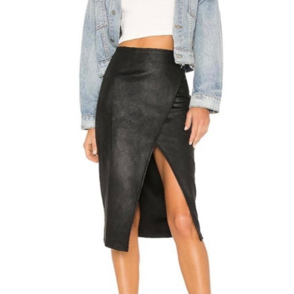 Free People NWT Whitney Vegan Pencil Skirt Suede Midi Surplice Slit Black